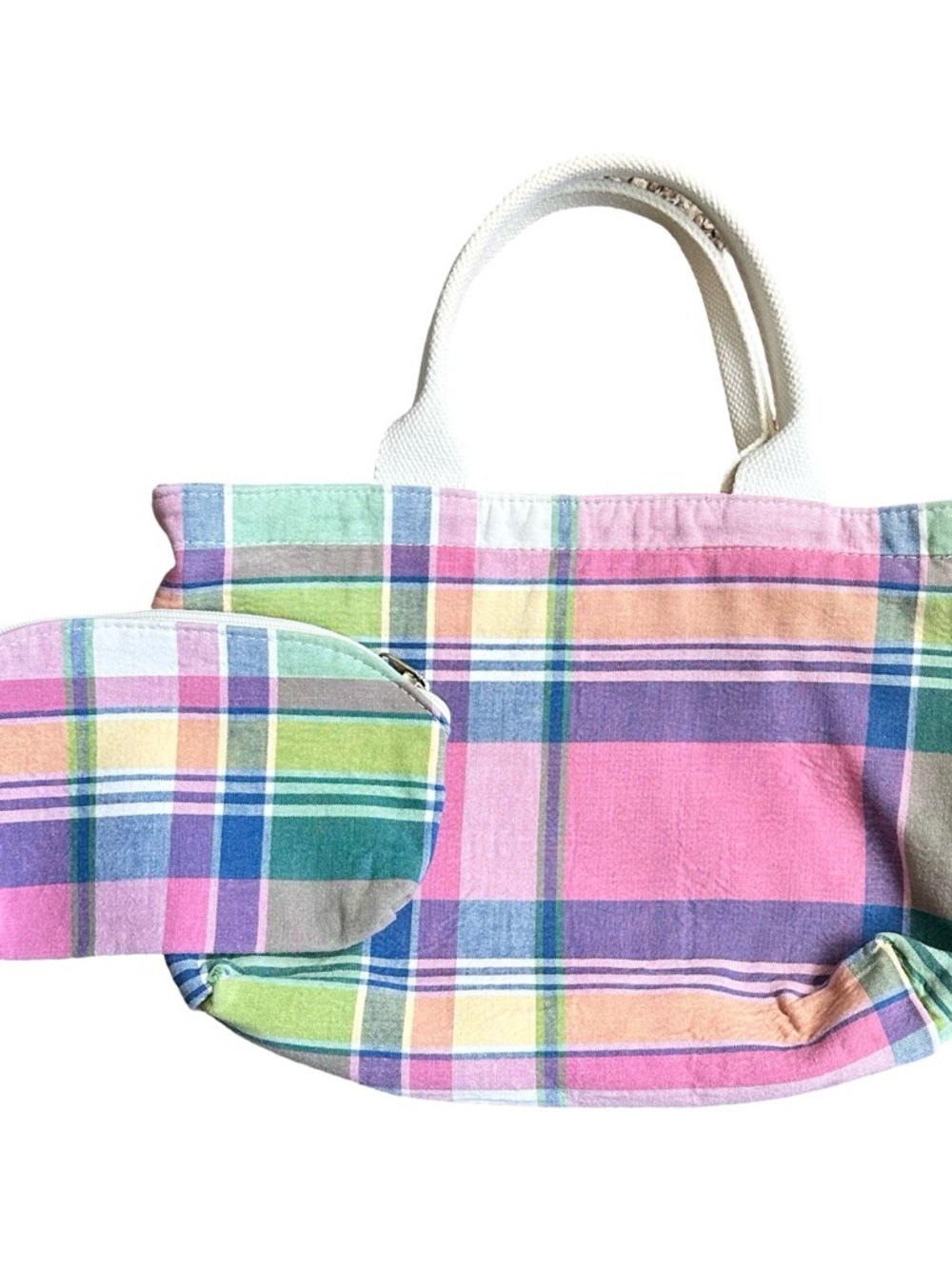 80’s 90’s Vintage Accessories Unlimited of Maine Pastel‎ Plaid Mini Tote Bag Set